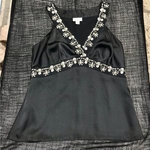 Ann Taylor Loft Beaded Black Cocktail Top